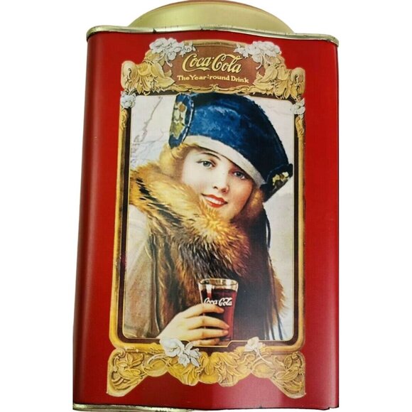 Coke Coca-Cola Tin Container with Lid Vintage1920's Theme Old Fashioned Ladies - Picture 1 of 7